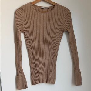 Ost Tan Long Sleeve Ribbed Top